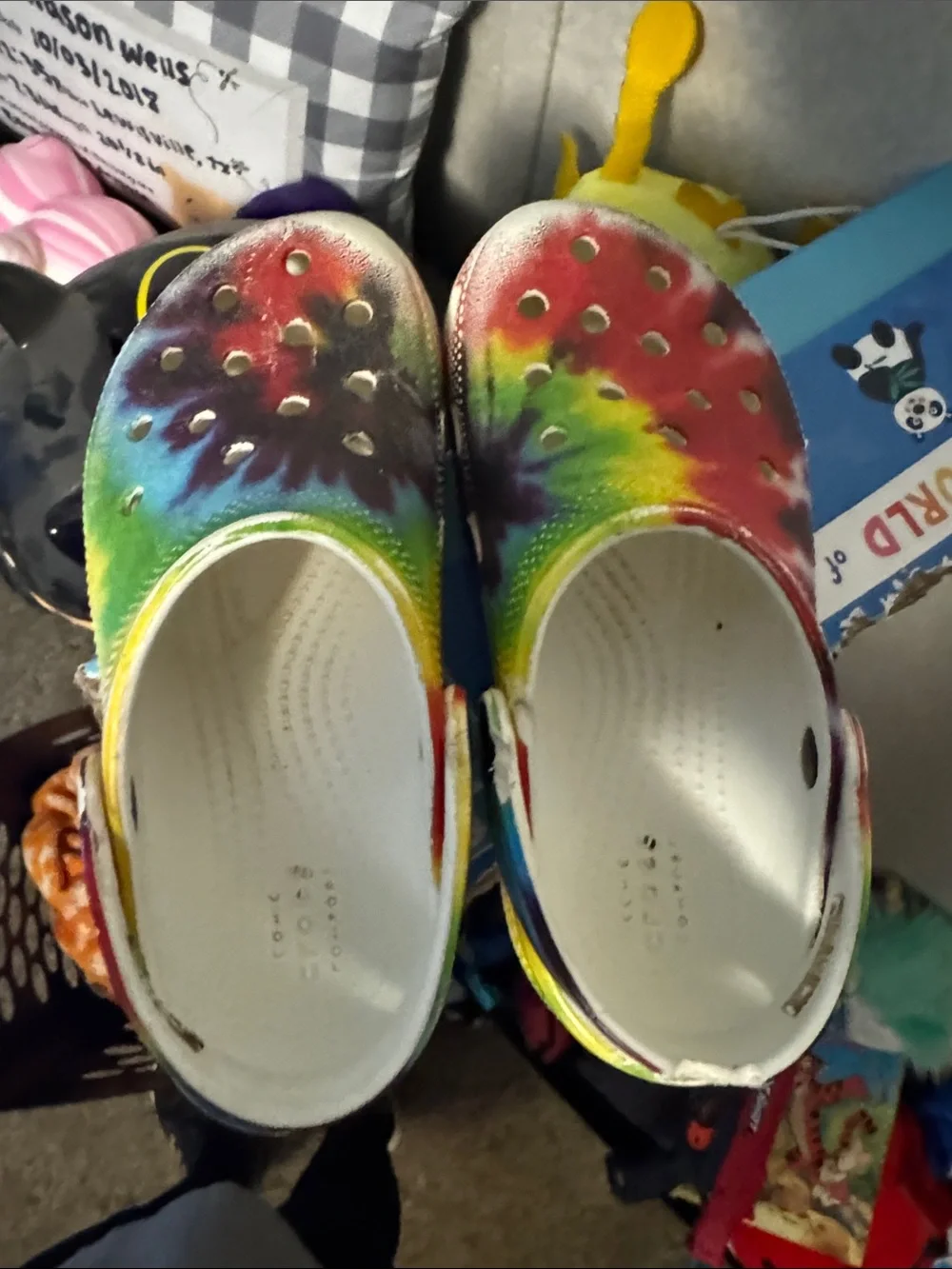 CROCS Kids Rainbow Water Clogs with White Soles